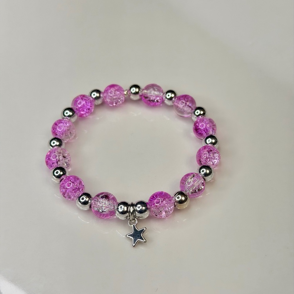 Pink and Silver Beaded Bracelet with Star Charm